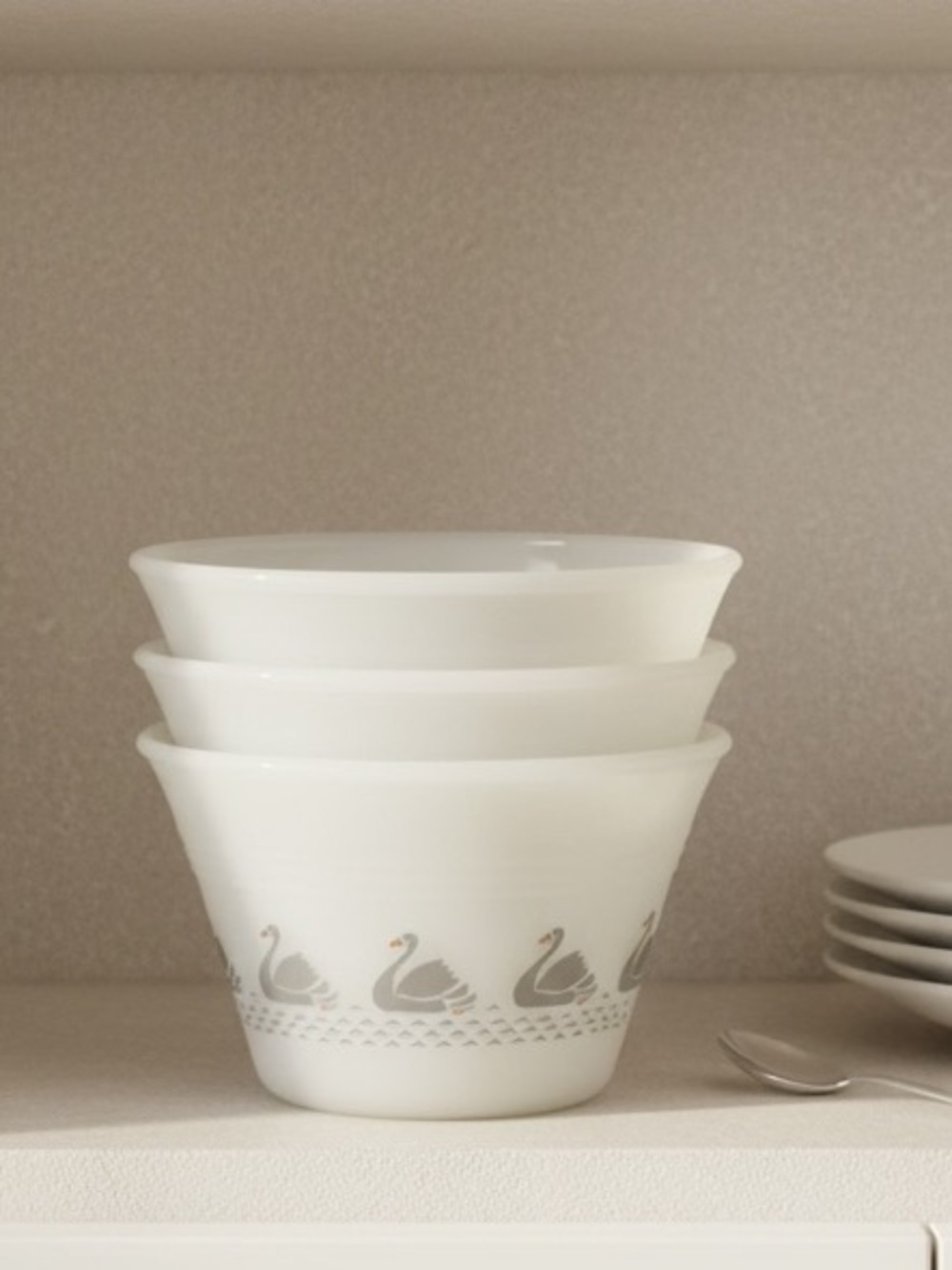 VTG Termocrisa Mexico Milk Glass Custard Cups Grey Swan Ramekins Set of 4